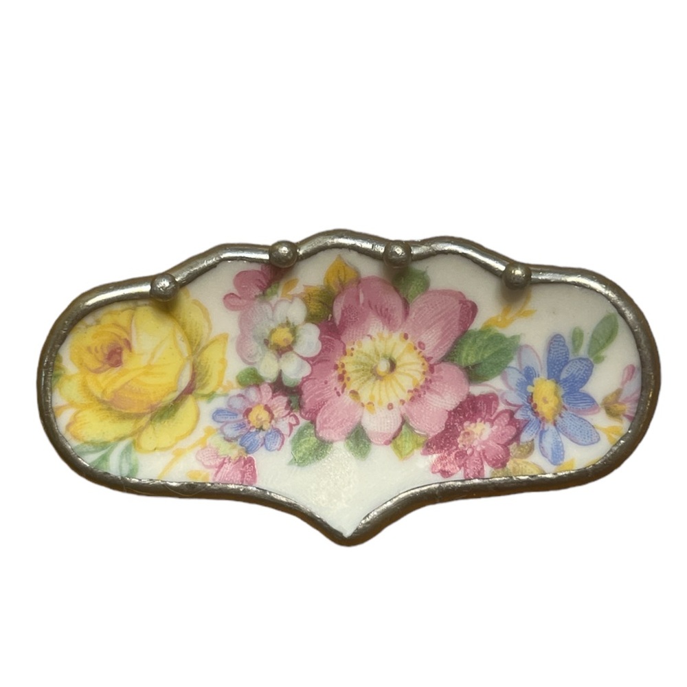 Vintage Porcelain Floral Brooch